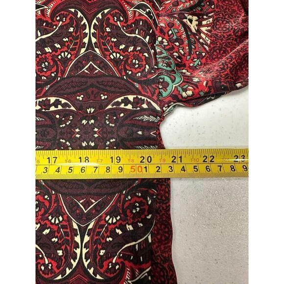 Zara Basic Women’s Size Small Red Satin Button Down BOHO Patchwork Blouse - Picture 5 of 11